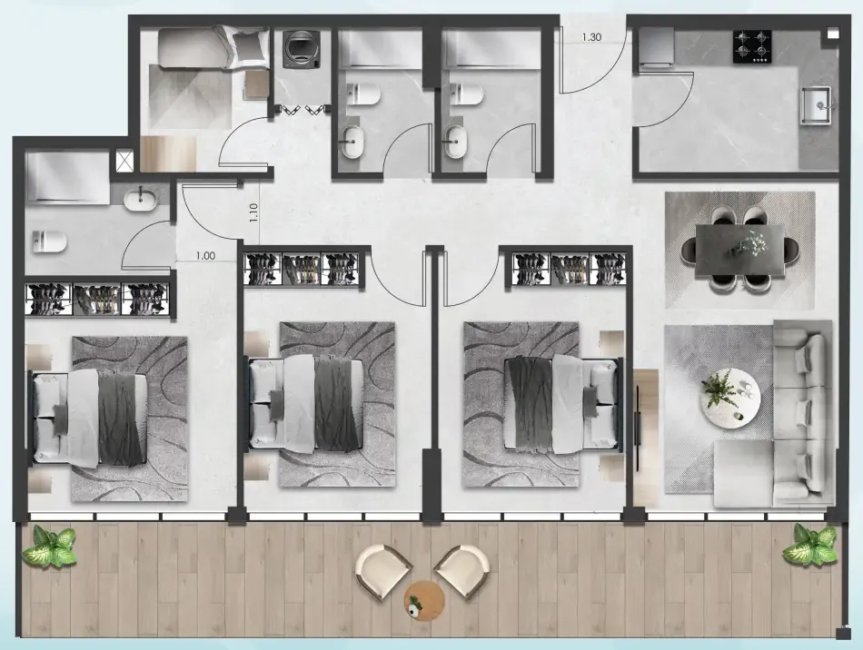 Saray South Residences 3 bed floor plan, 1,449 sqft