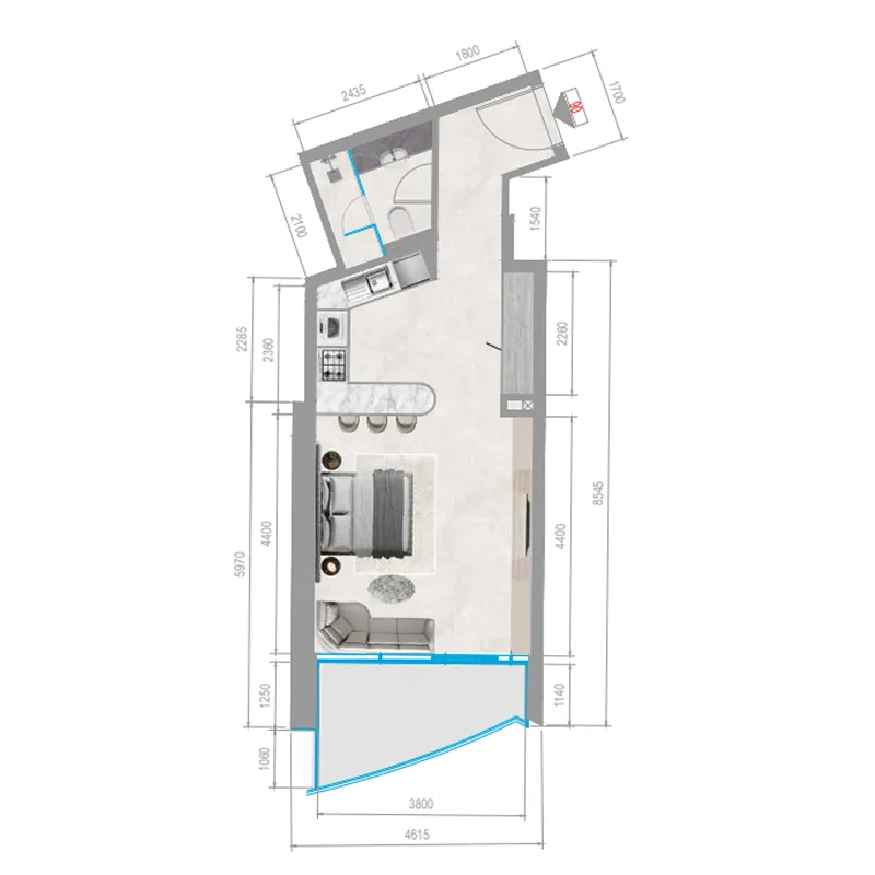 Orchid Towers Phase 1 Studio floor plan, 513 sqft