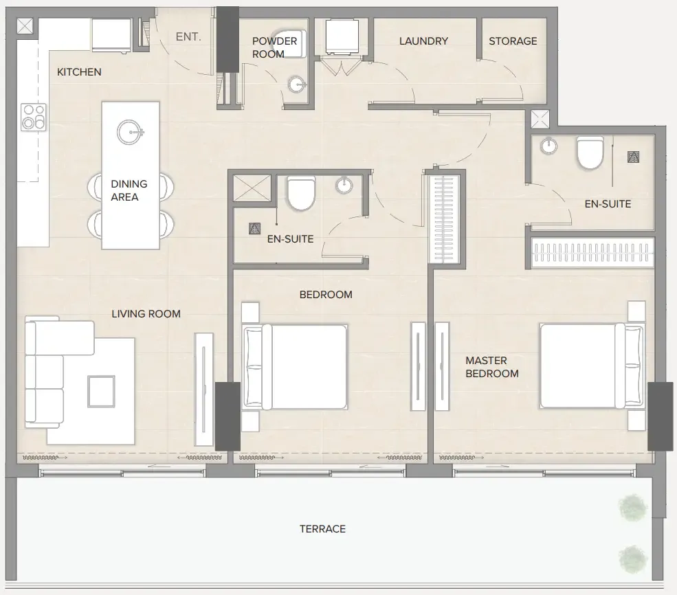 Arka Enclave Residences by Atmosphere Living 2 bed floor plan, 1,195 – 1,206 sqft