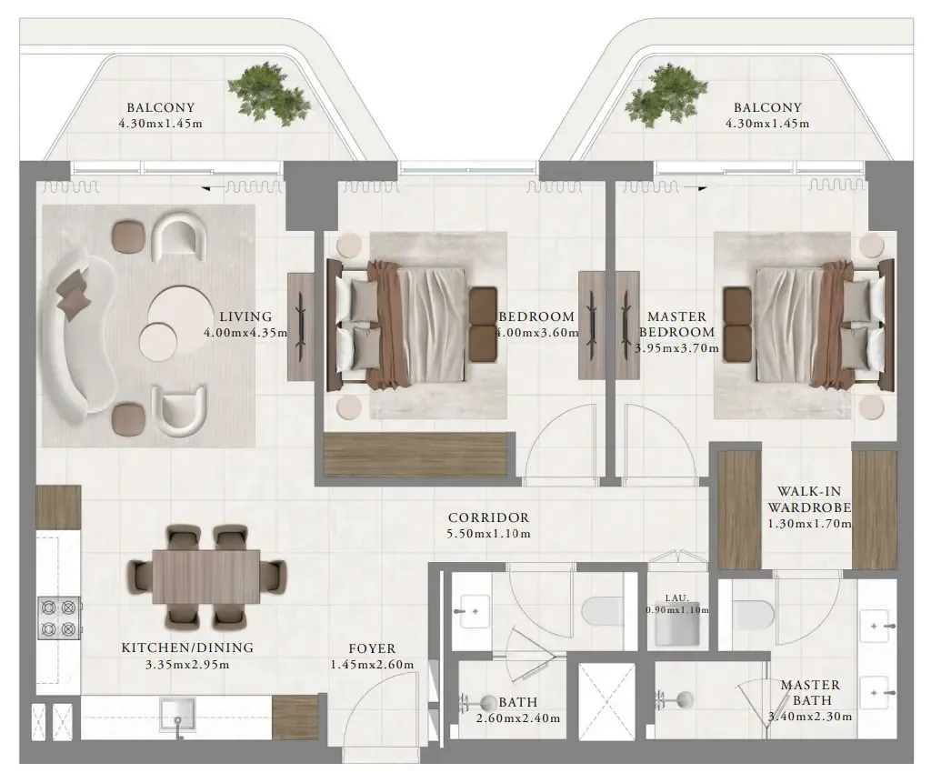 Sera 2 2 bed floor plan, 1,196 sqft