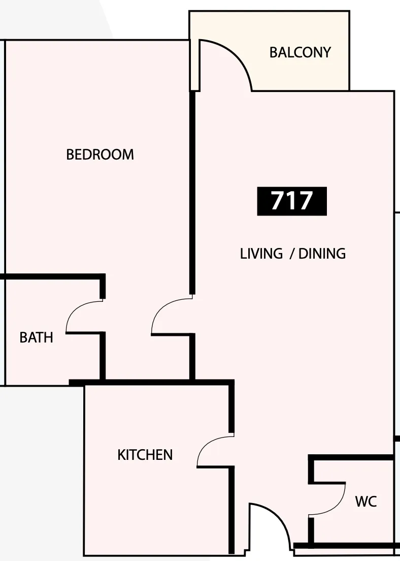 Paradise View 1 1 bed floor plan, 805 sqft