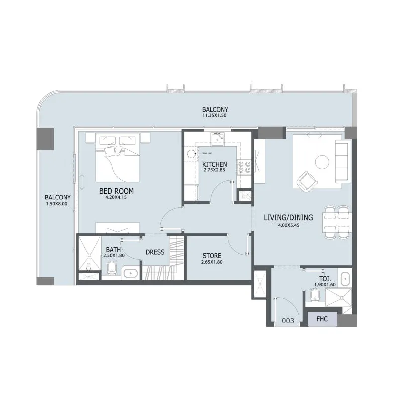 Al Ghaf 2 1 bed floor plan, 1,139 sqft