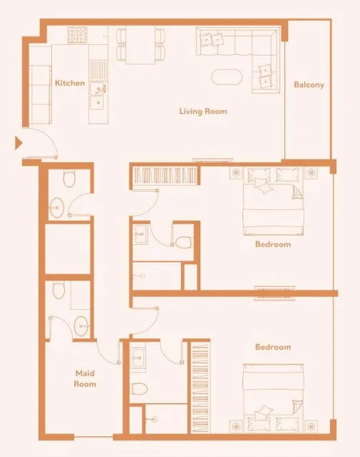 Luma Park Views 2 bed floor plan, 1,243 sqft
