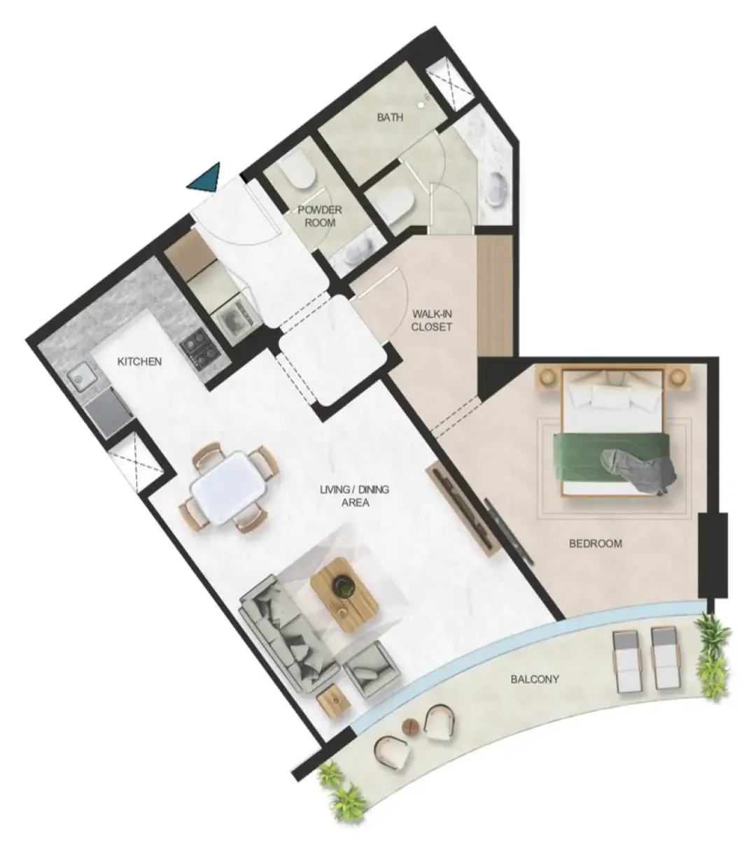 Oystra 1 bed floor plan, 872 sqft