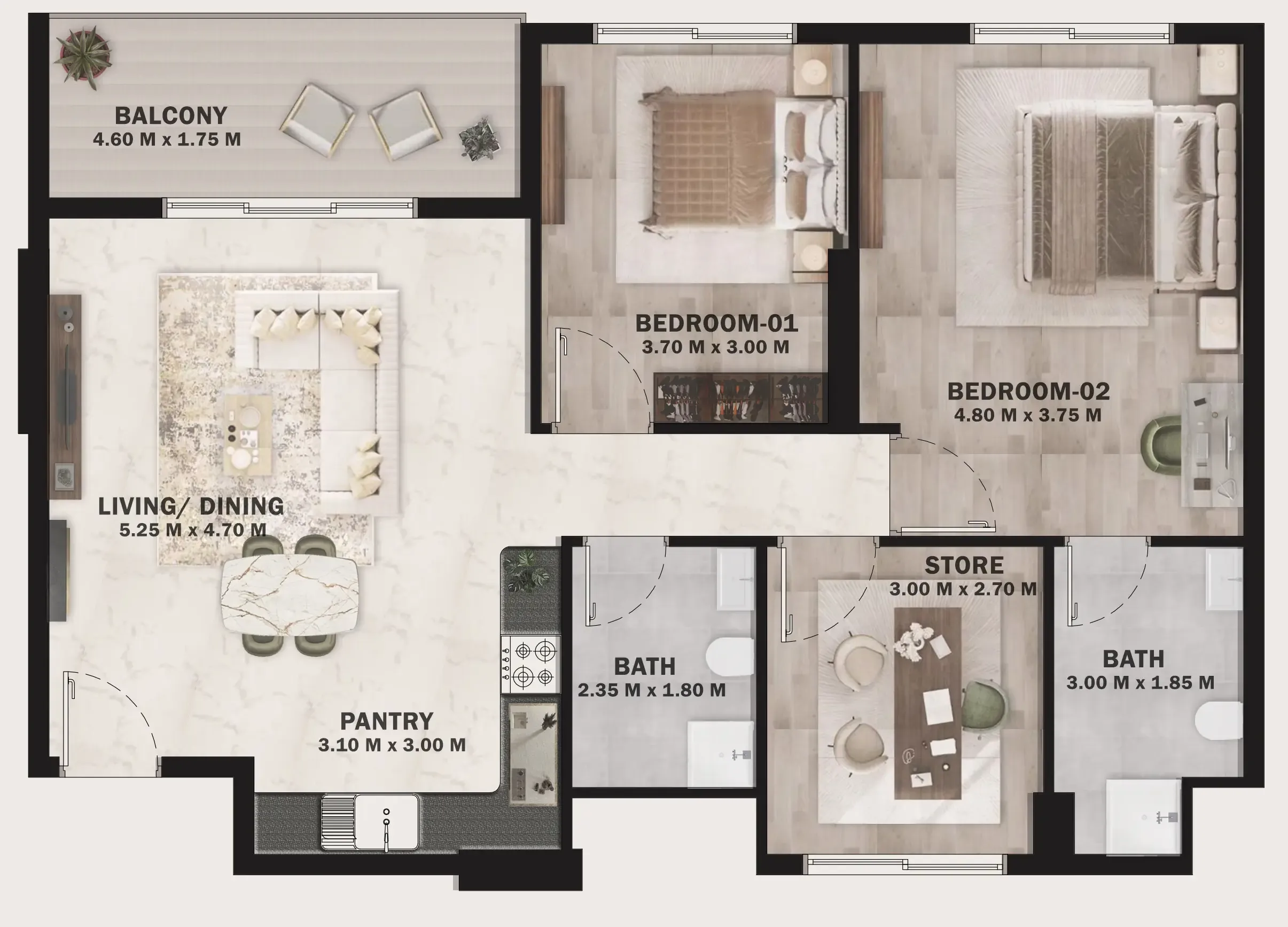 VOI Residence 2 bed floor plan, 1,004 sqft