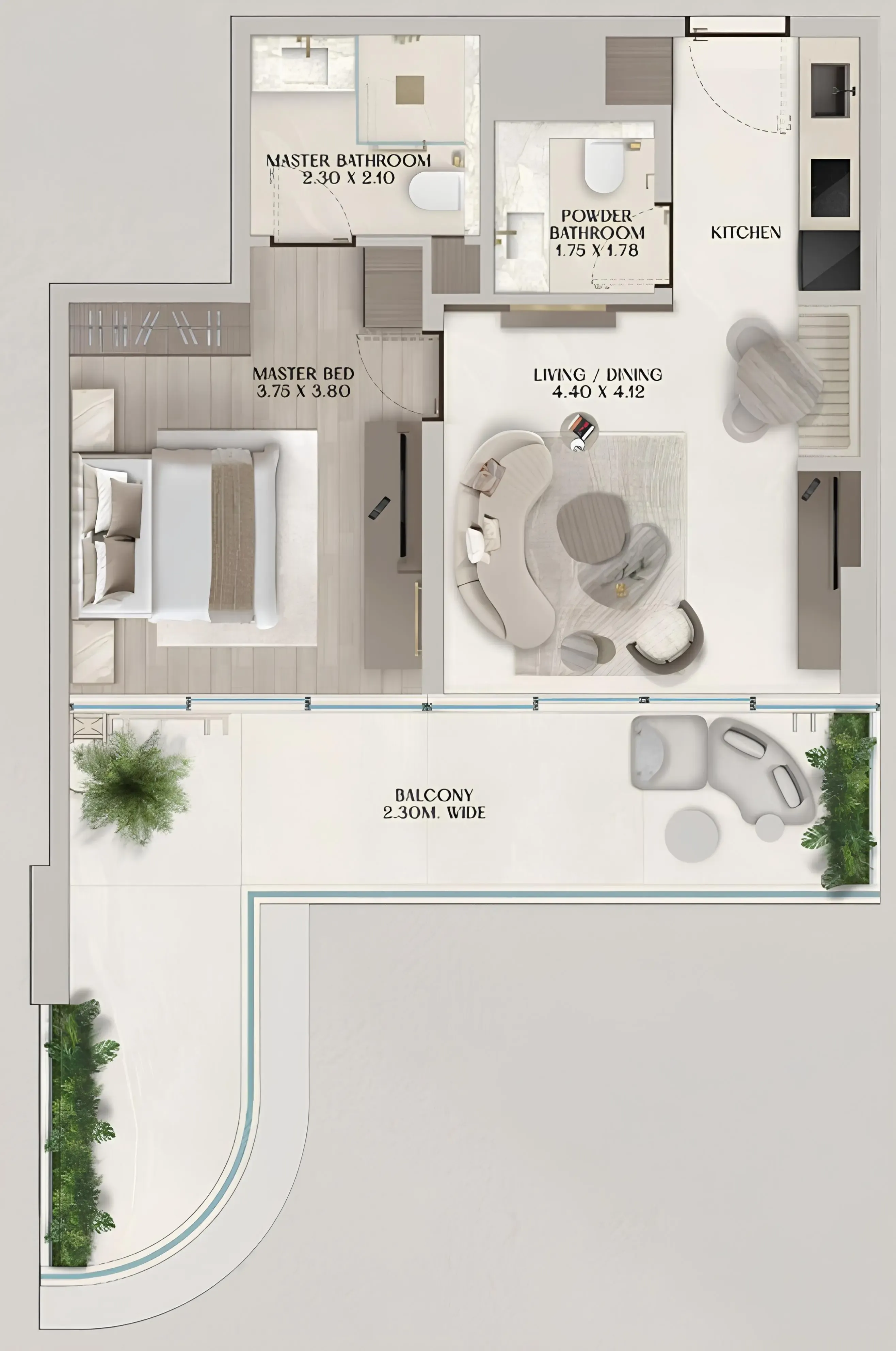 Soléva Beach Residences 1 bed floor plan, 863 sqft