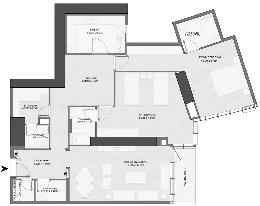 Joud Tower 2 bed floor plan, 1,693 – 1,712 sqft