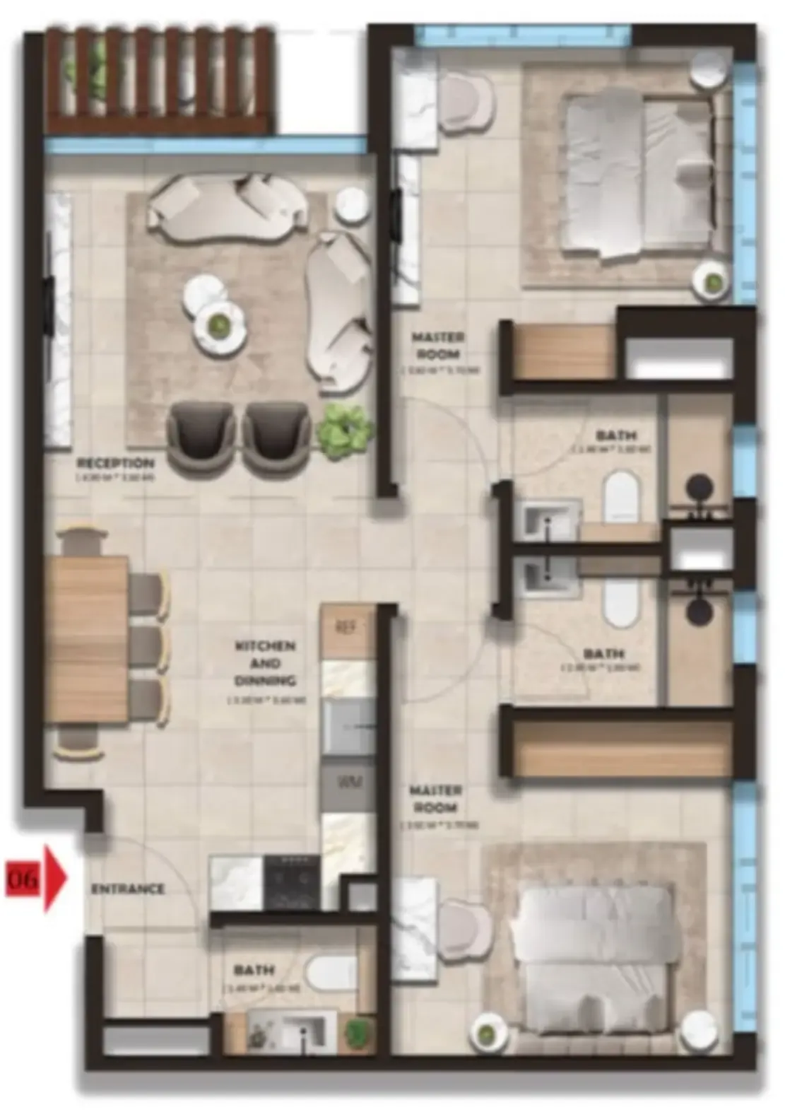 The Spark By Esnaad 2 bed floor plan, 849 sqft