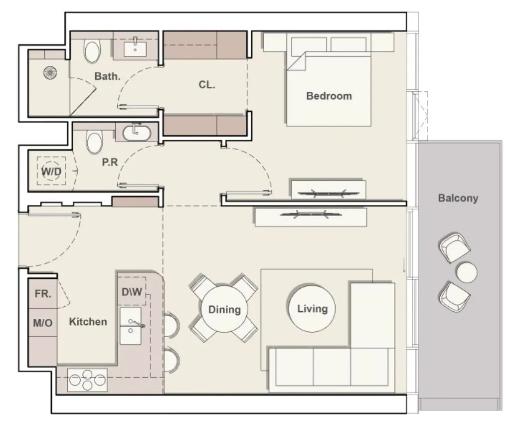 The Meriva Collection 1 bed floor plan, 837 sqft