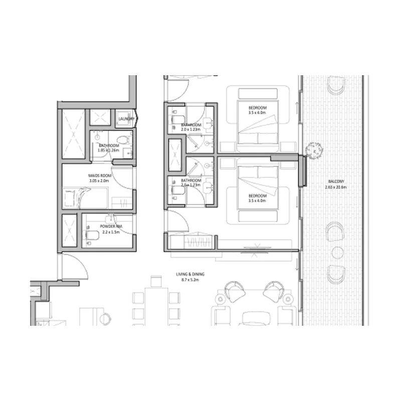 The Blue Beach Residence 3 bed floor plan, 2,534 sqft