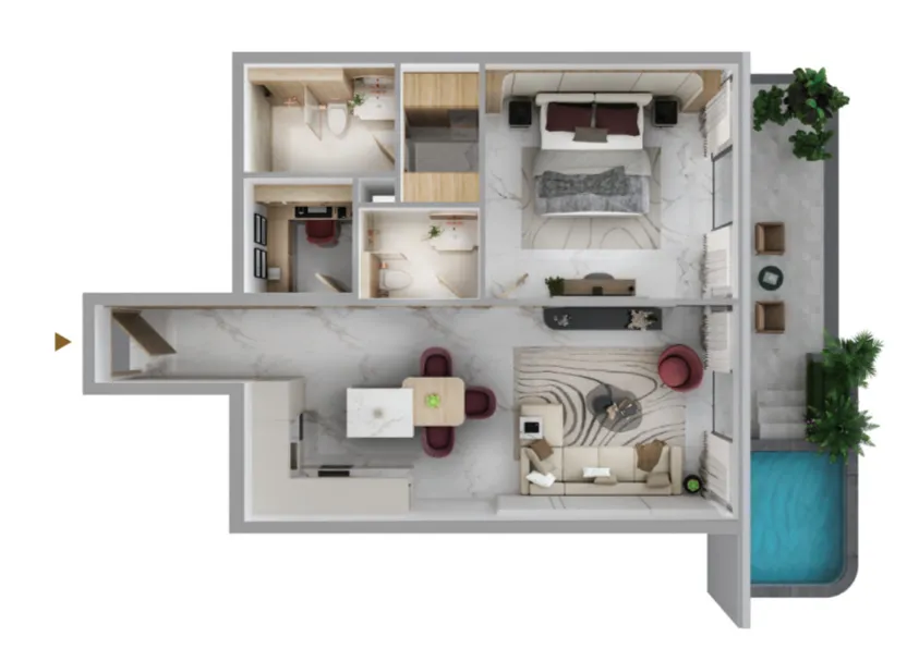Blossom 76 1 bed floor plan, 969 sqft