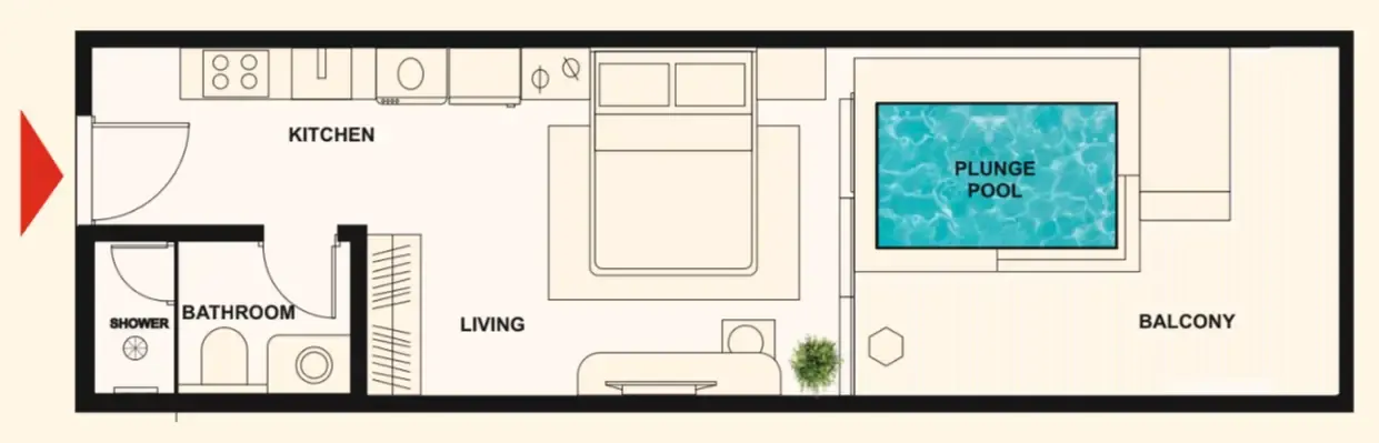 The Elysian Studio floor plan, 506 sqft