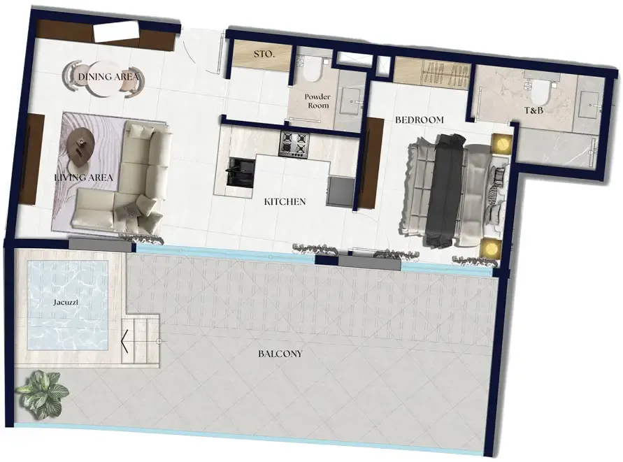 Xenia Residence 1 bed floor plan, 1,089 sqft