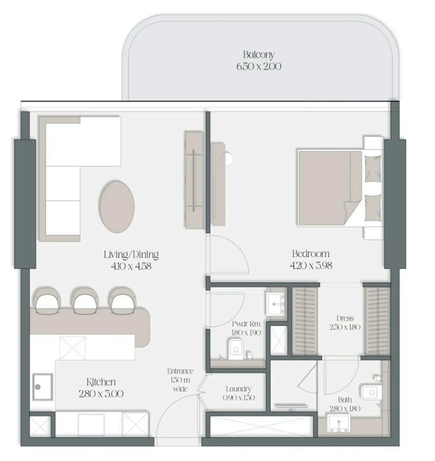The Caden by Prescott 1 bed floor plan, 836 sqft