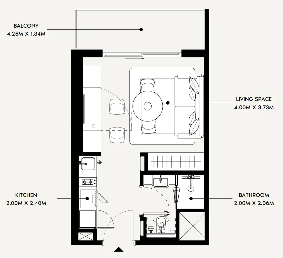 Azizi Leily Studio floor plan, 349 sqft