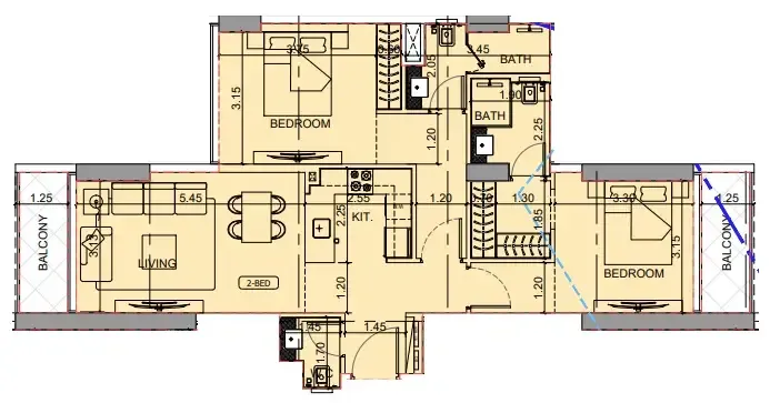 Binghatti Cullinan 2 bed floor plan, 1,034 sqft