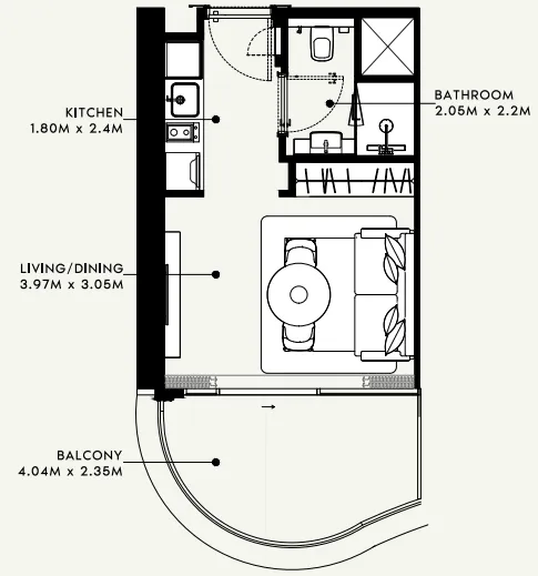 Azizi Milan Studio floor plan, 340 sqft
