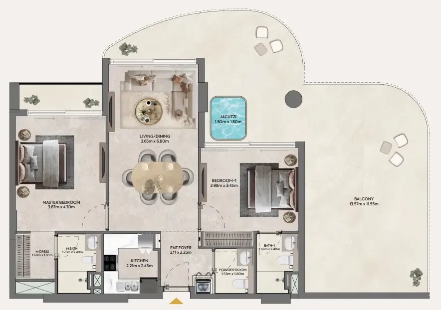 Hermina by Casagrand 2 bed floor plan, 1,782 sqft