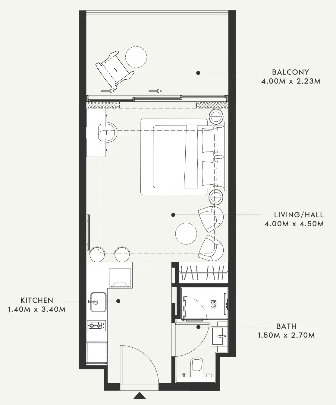 Riviera 55 Studio floor plan, 492 sqft