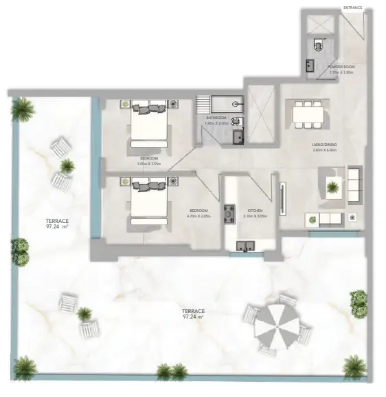 Azha Views Residences 2 bed floor plan, 2,493 sqft