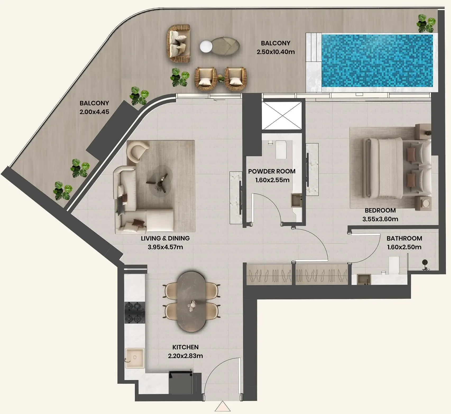 Divine Al Barari 1 bed floor plan, 1,020 sqft
