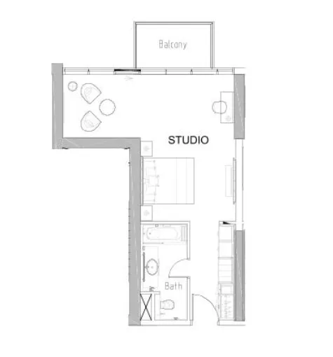 Damac Hills - Radisson Dubai Studio floor plan, 567 sqft