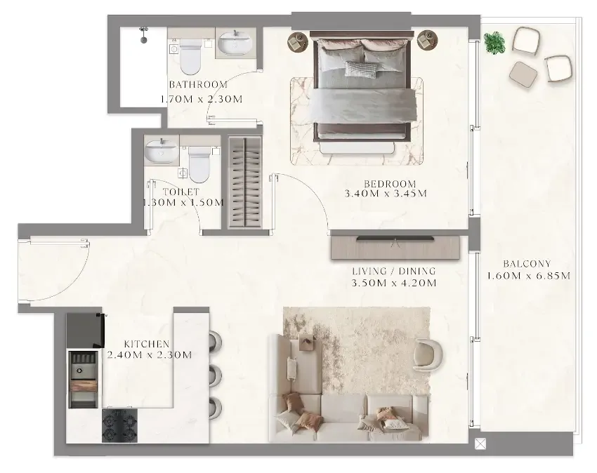 Aum 99 Residences 1 bed floor plan, 503 sqft