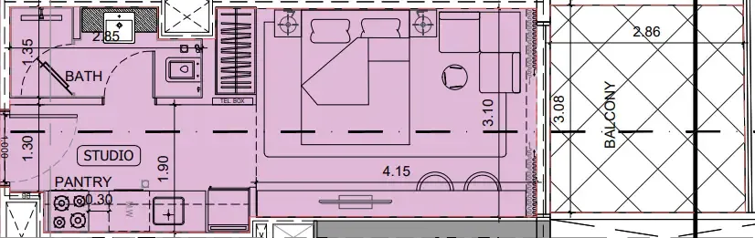 Project Maybach Studio floor plan, 395 sqft