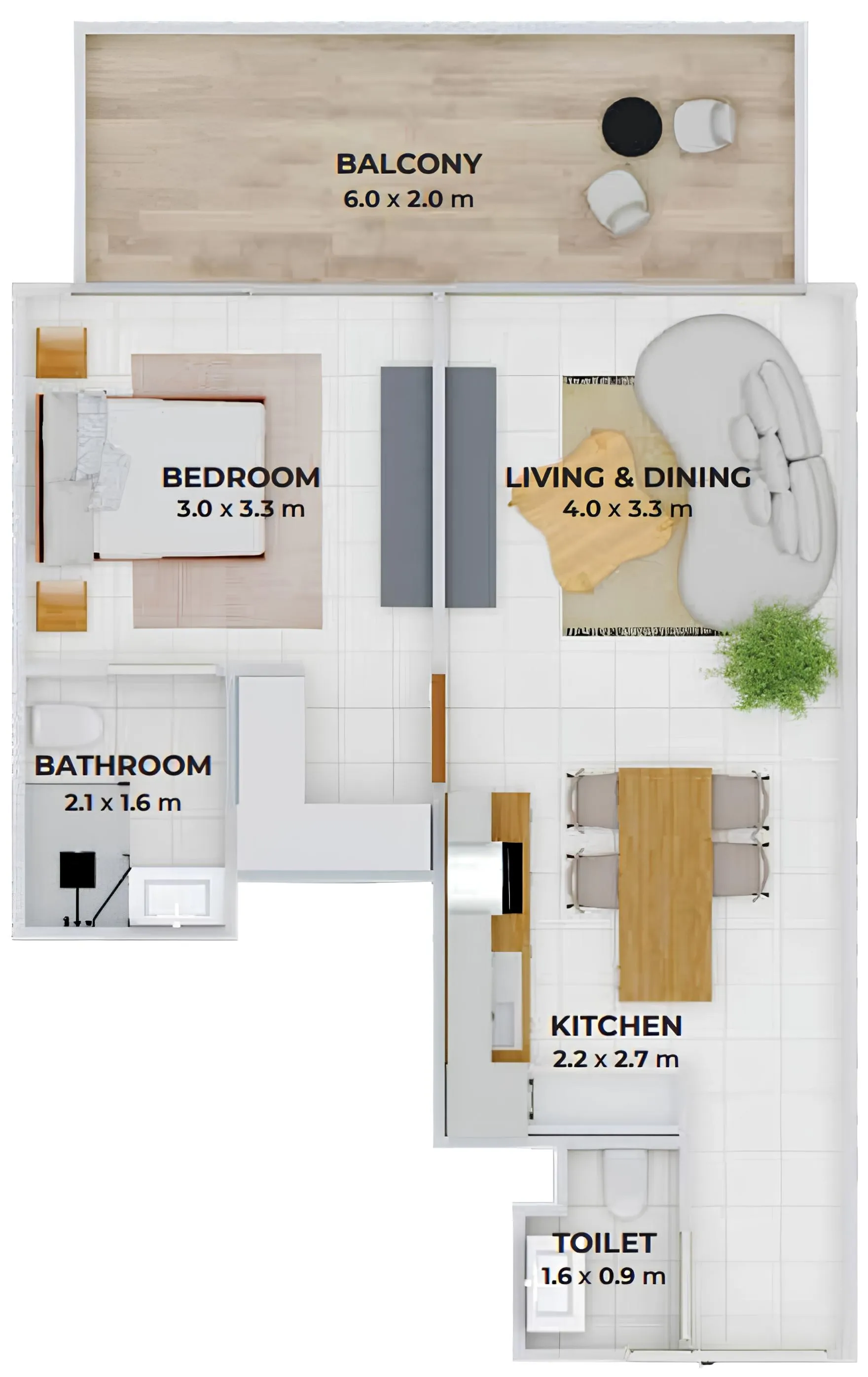 Treppan Tower 1 bed floor plan, 643 sqft