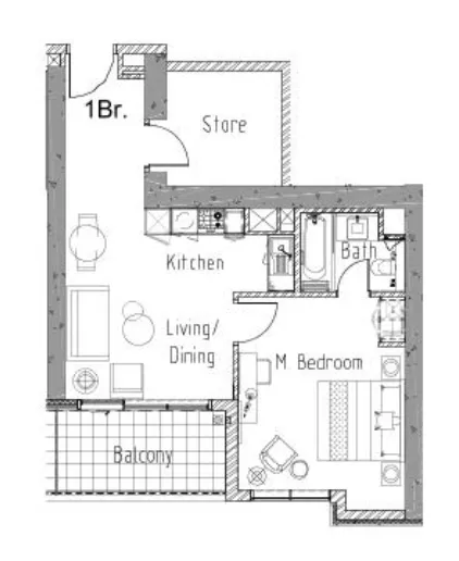 Aykon City Tower 1 bed floor plan, 748 sqft