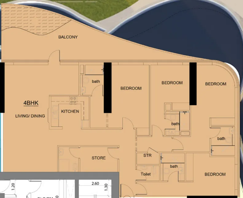 Volga Tower 4 bed floor plan, 2,234 sqft