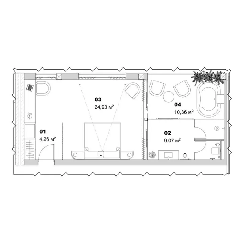 Salt Virgin Beach 1 bed floor plan, 523 sqft