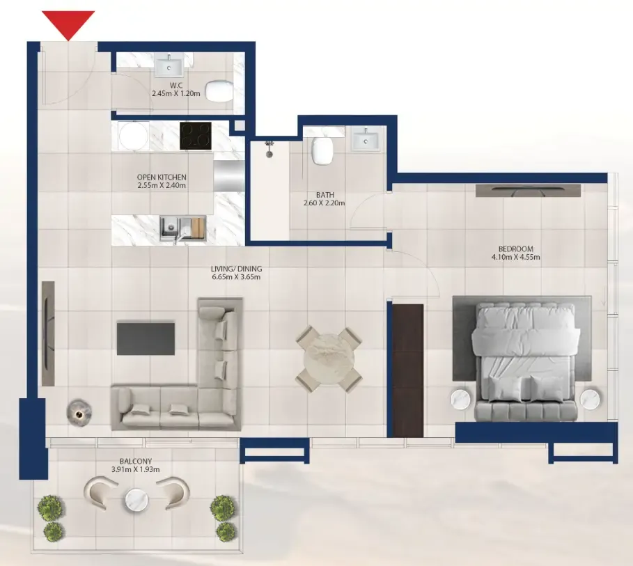 Al Vista 1 bed floor plan, 825 sqft