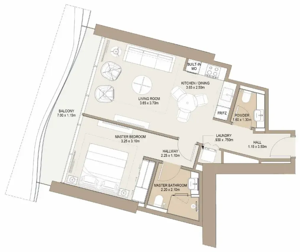 Laguna Residence 1 bed floor plan, 773 – 839 sqft
