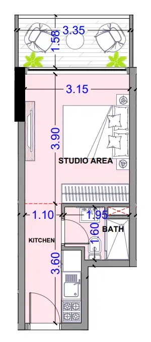 Celesto 3 Studio floor plan, 303 sqft