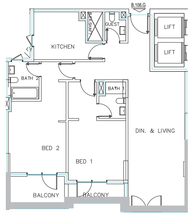 Janayen Avenue 2 bed floor plan, 1,500 sqft