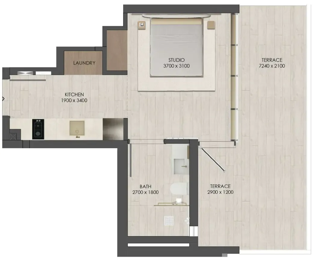 JAD 288 Studio floor plan, 497 sqft