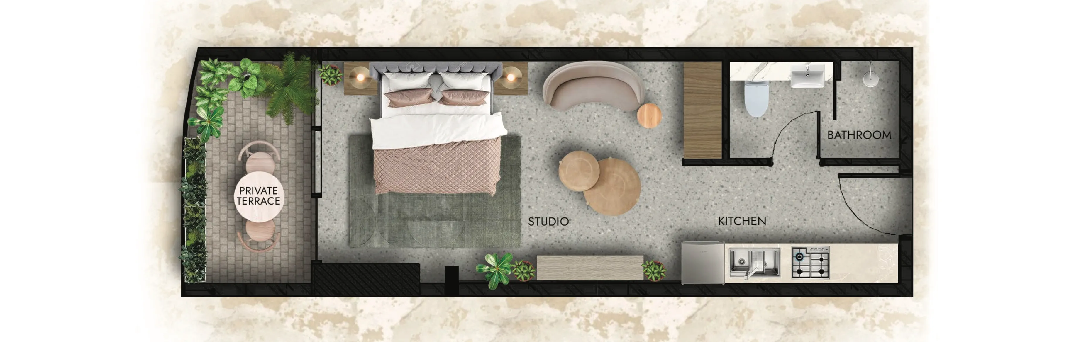 Lucky Oasis Residence Studio floor plan, 405 sqft