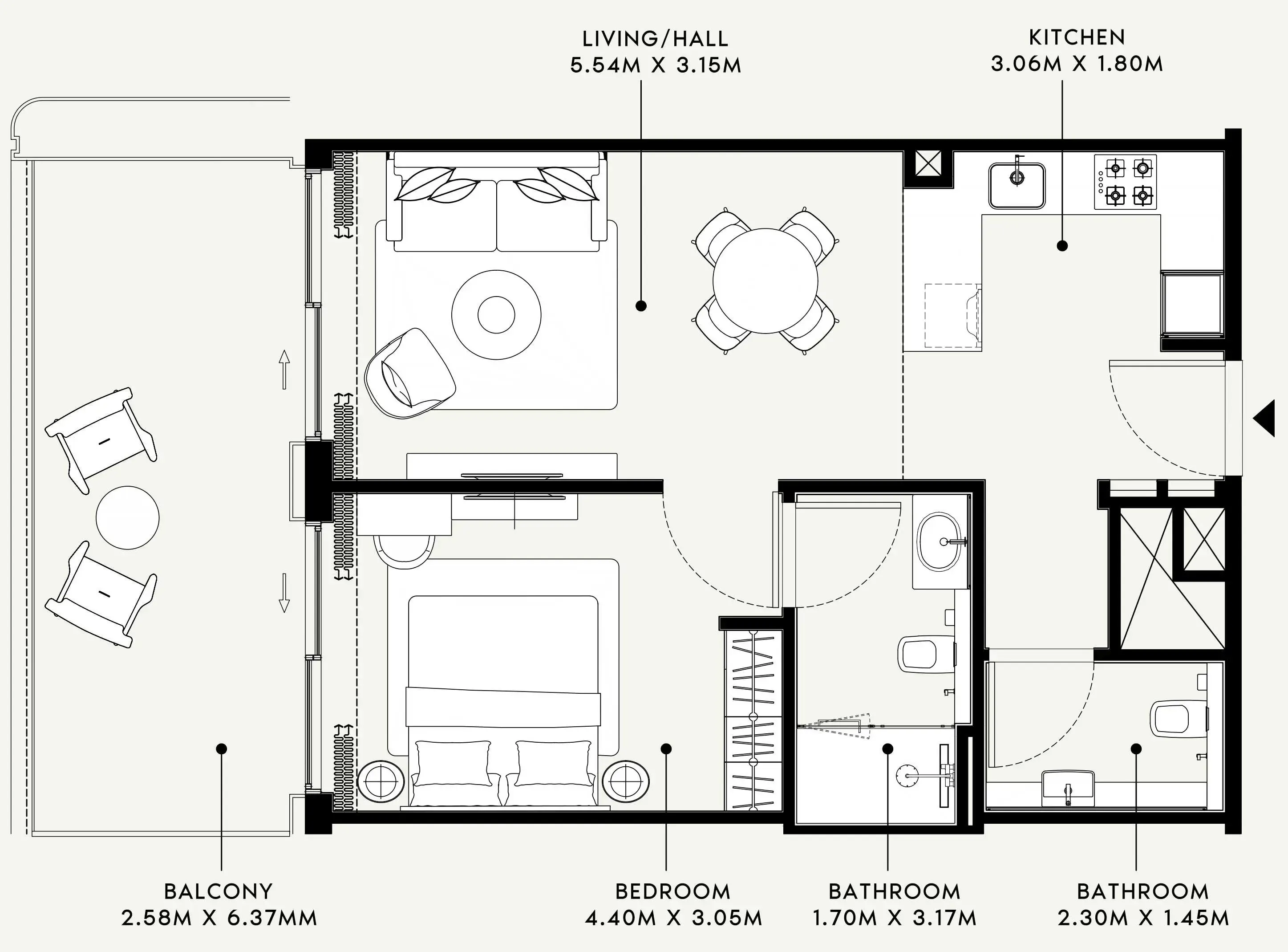 Azizi Venice 1 bed floor plan, 801 sqft