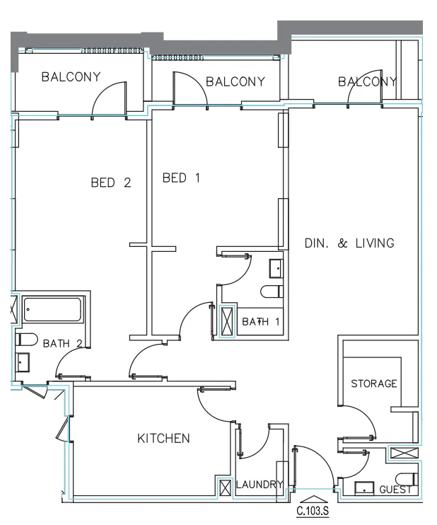Janayen Avenue 2 bed floor plan, 1,628 sqft