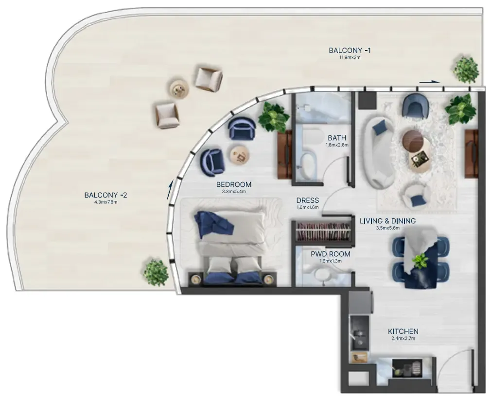 Acacia by BNW Developments 1 bed floor plan, 1,173 sqft