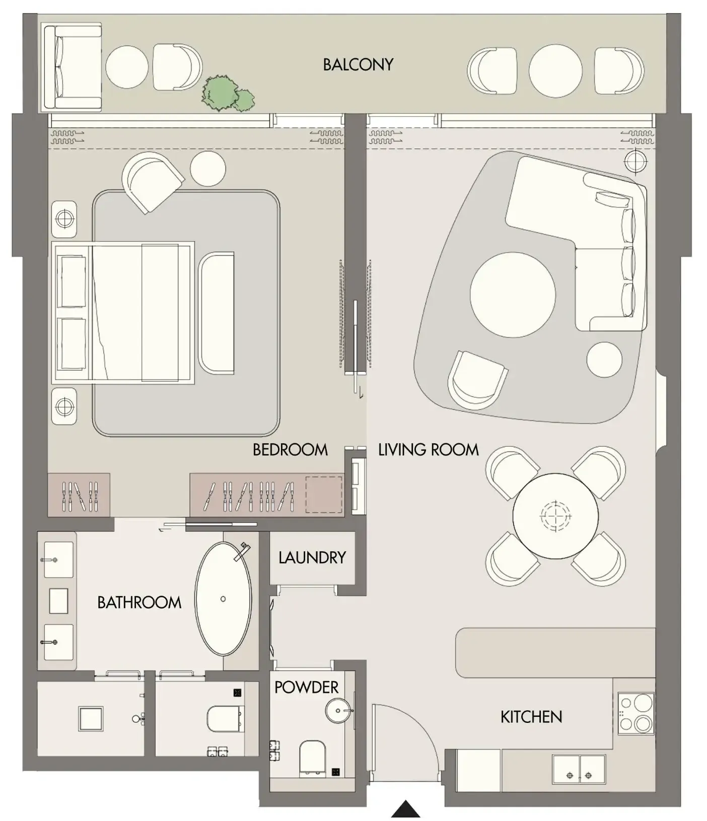 W Hotels and Residences Al Marjan 1 bed floor plan, 1,055 sqft
