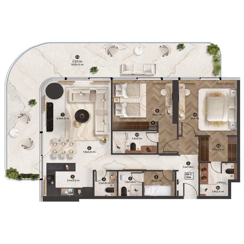 Stellar by Elie Saab 2 bed floor plan, 1,529 sqft