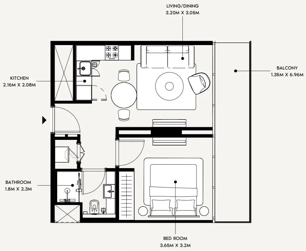 Creek Views 4 1 bed floor plan, 553 sqft