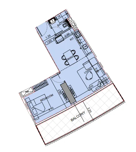 Binghatti Aquarise 1 bed floor plan, 789 sqft