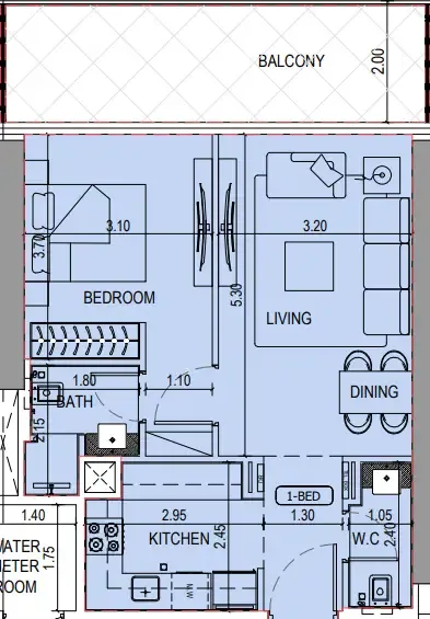 Binghatti Sky Terraces 1 bed floor plan, 723 sqft