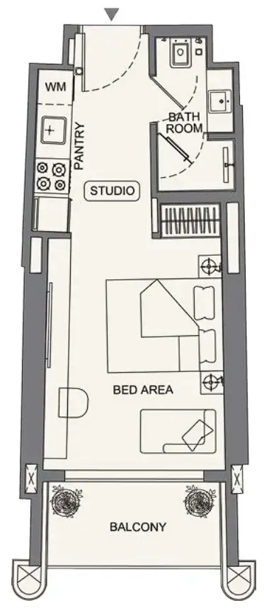 Binghatti Wraith Studio floor plan, 342 sqft