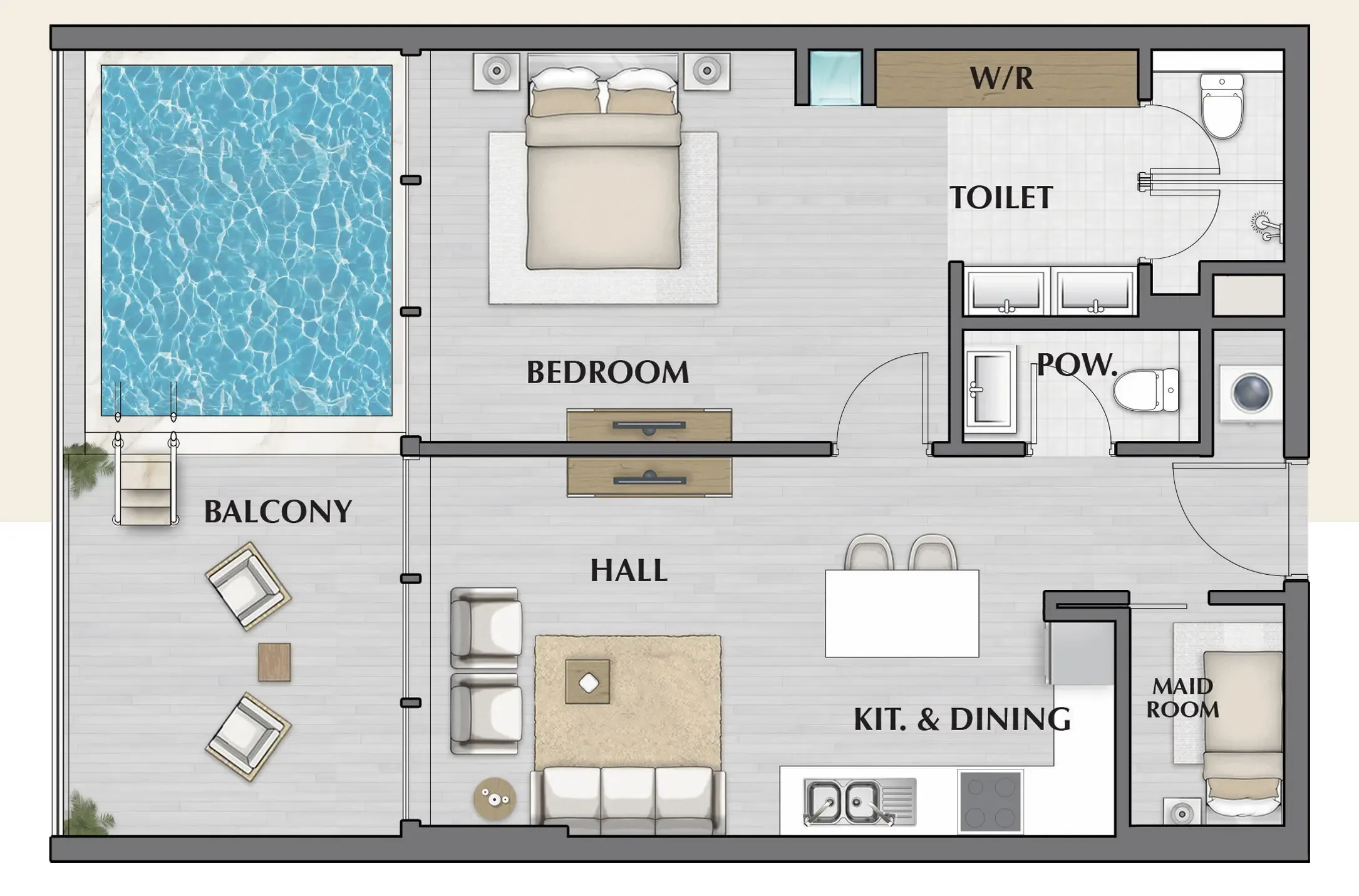 Empire Estates 1 bed floor plan, 888 sqft
