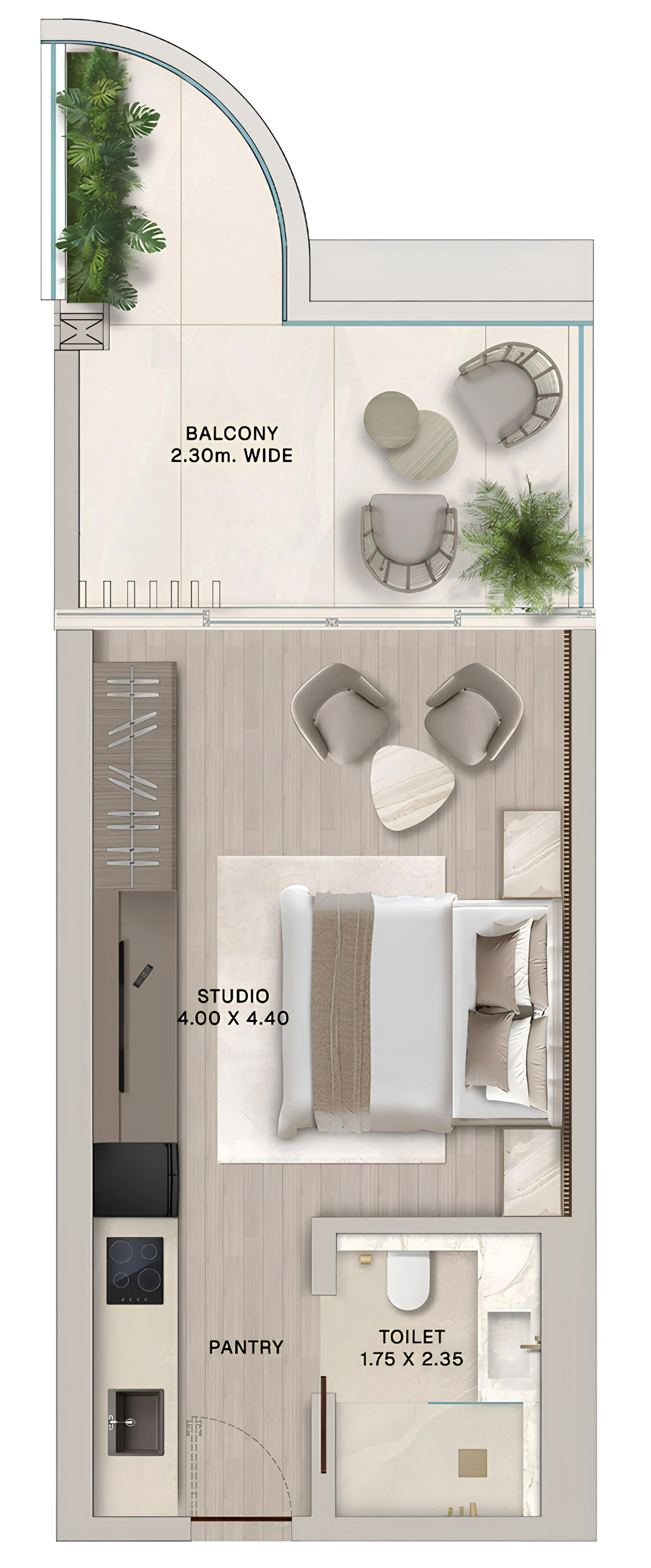 Soléva Beach Residences Studio floor plan, 472 sqft