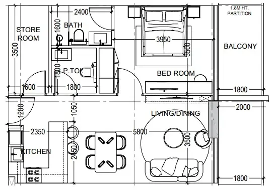 Al Haseen Residences 6 1 bed floor plan, 791 sqft